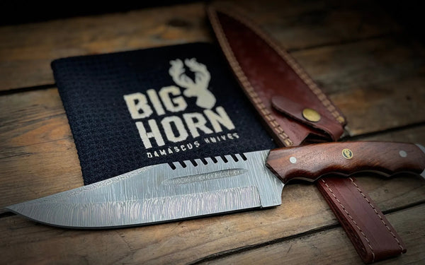 BigHorn Steel natural walnut handle Damascus steel Bowie knife