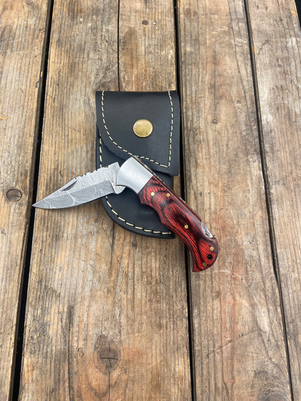 6.5" Red Damascus Starter Knife, Stainless Bolster