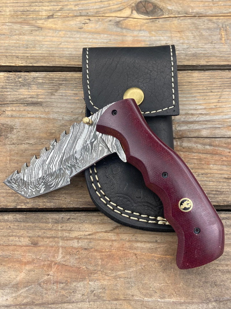 8" Burgundy Micarta Gentleman's Tracker Folder with Thumb Stud