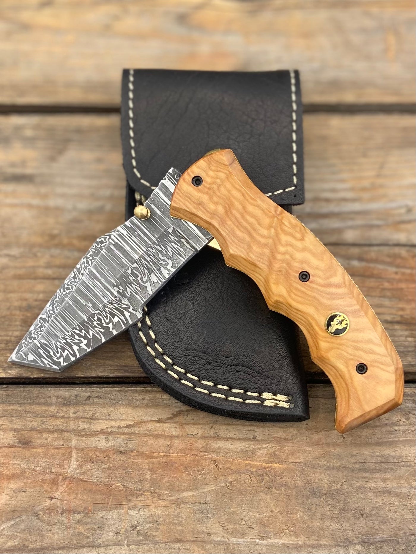 100% Handmade & Forged Sana Cutlery Damascus Steel Olive Wood Handle Belt cheapest Clip Liner Lock Folding Knife FS650D-5