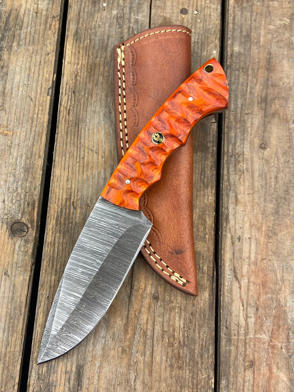 9" Burnt Orange EDC Knife, Textured Handle