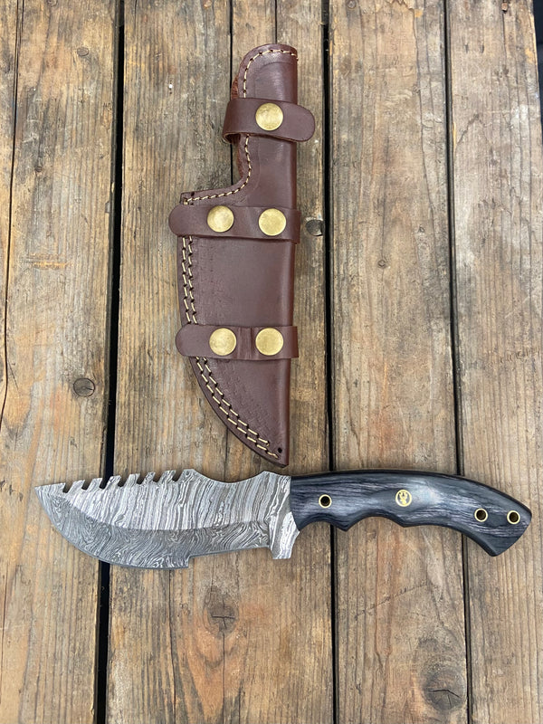 10" Black/Grey Damascus Tracker Knife // BH123-1
